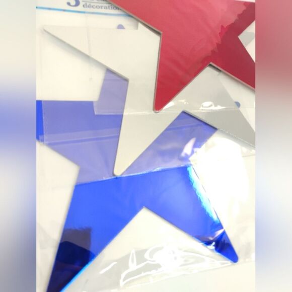 USA Star Foil Cutouts Red Blue Silver Lot total of 15 Stars Patriotic NWT - Picture 2 of 13